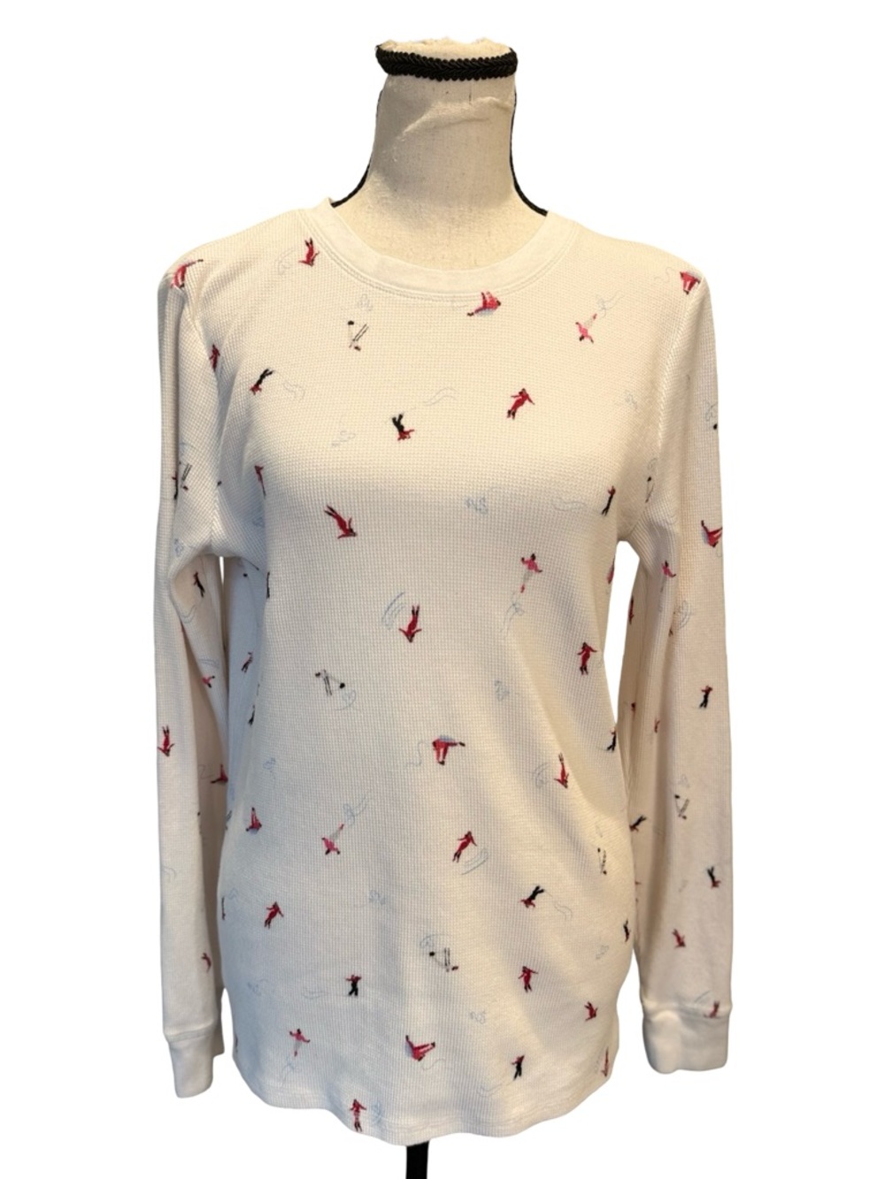 Victoria’s Secret Pink Thermal Top Medium Ski Print Long Sleeve Waffle Knit